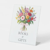 ガーデンカラフルフラワーピンク弓赤ちゃんシャワーギフト 台座サイン (正面)