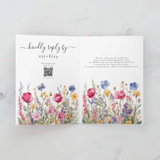 ガーデンカラフルボホワイルドフラワーズフォールディング招待状 招待状 (内部)