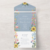 ガーデンカラフルワイルドフラワー結婚ズ オールインワン招待状 (内側)