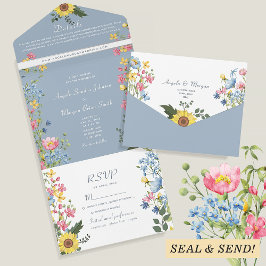 ガーデンカラフルワイルドフラワー結婚ズ オールインワン招待状