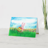 ガーデンカードにカラフル卵を入れたイースターバニー カード (正面)