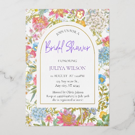 ガーデンガーリーフラワーブライダルシャワー 箔招待状 (正面)