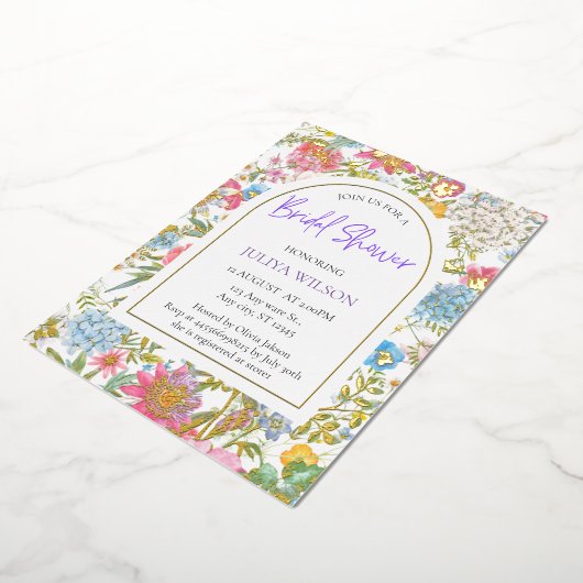 ガーデンガーリーフラワーブライダルシャワー 箔招待状 (回転した状態)