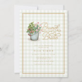 ガーデンギンガムセージ金ゴールドブライダルシャワーブランチ 招待状 (正面)