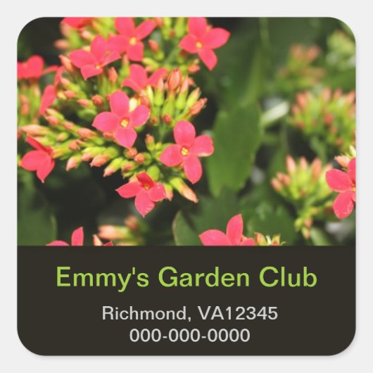 ガーデンクラブシール、赤い庭の花 スクエアシール (正面)
