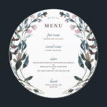 ガーデンクレスト |ホワイトブルーのフローラ結婚のメニュー メニュー<br><div class="desc">ブルーとピエレガントンクのユ色彩の鮮やかーで水色の花模様を取り入れたシックでシックなメニューで、背面に合わせ来たフローラルパターンを採用。提供されたテンプレートを使用して独自の文字でカスタマイズする。背景の色は白に設定され、私たちの"ガーデンクレスト"のコレクションと座標結婚を調整する。しかし感じ、あなたのテーマと一致させるために新しい塗り色を自由に選結婚択する。クリック「」ボタカスタマイズンは、必要に応じてフォントのサイズを増減したり、多かれ少なかれアイテムのスペースを作る。この円形のメニューは素晴らし、各ゲストのディナープレートの内側に置かれるように見える。</div>