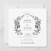 ガーデンクレスト |ホワイトブルーフローラスクエア結婚ズ 招待状 (正面)