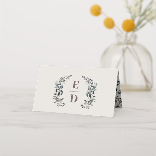 ガーデンクレスト |卵の殻 |の結婚モノグラム表 プレイスカード (正面)
