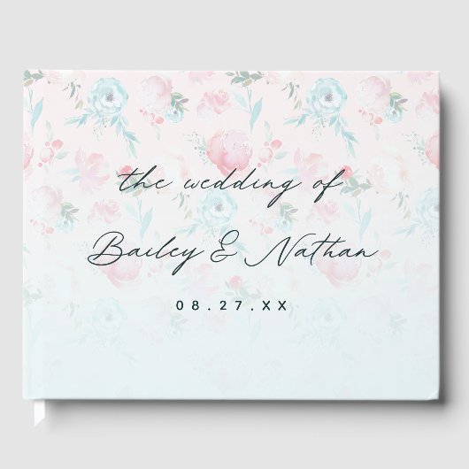 ガーデングラデーションフローラフランスのピンクピーニー結婚ズ ゲストブック (正面)