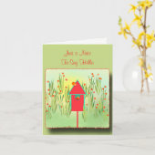 ガーデングリーティングカードの赤いフィンチ カード (黄色い花)