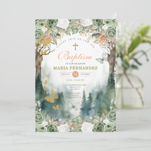 ガーデングリーナリーフラワーズバプテスマ招待状 招待状 (スタンド正面)