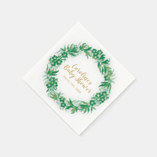 ガーデングリーナリーベビーシャワーナプキングリーンと金ゴールド スタンダードカクテルナプキン (角)