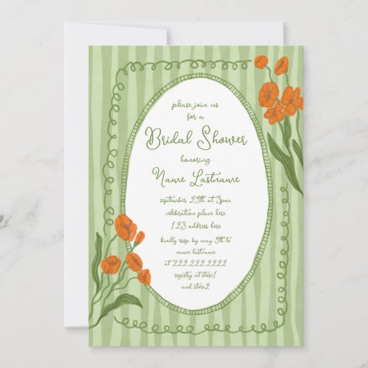 ガーデングリーンオレンジハンド絵を描ブライダルシャワー 招待状 (正面)