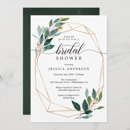 ガーデングリーンズブライダルシャワー招待緑 プログラム (正面/裏面)