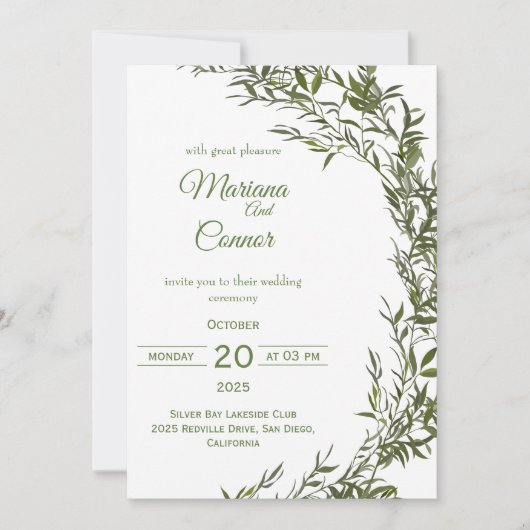 ガーデングリーンリーウォーターカラー結婚式招待状 招待状 (正面)