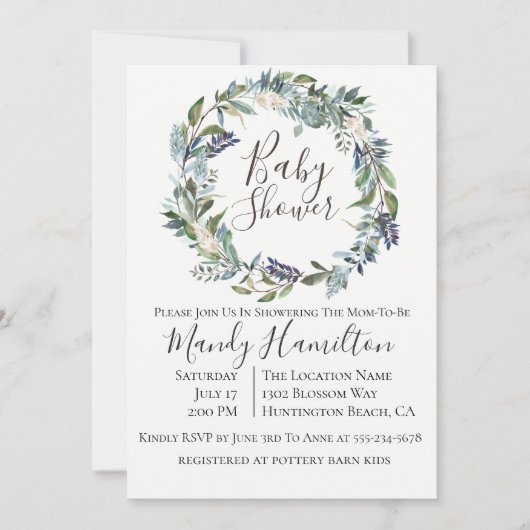 ガーデングリーンリースベイビーシャワー招待状 招待状 (正面)