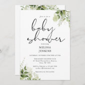 ガーデングリーンリーフローラベビーシャワー 招待状 (正面/裏面)