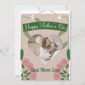 ガーデングリーン&ソフトピンクハート写真母の日 カード (正面)