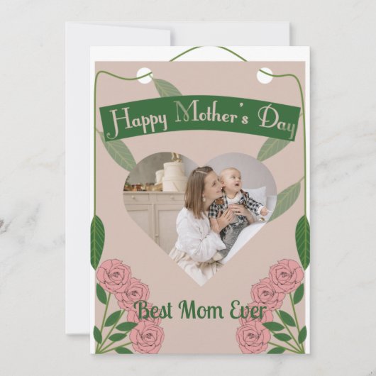 ガーデングリーン&ソフトピンクハート写真 マザーズデー カード (正面)