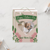ガーデングリーン&ソフトピンクハート写真 マザーズデー カード (正面/裏面インサイチュ)