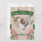 ガーデングリーン＆ソフトピンク ハート写真 マザーズデー カード (正面)
