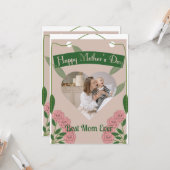 ガーデングリーン＆ソフトピンク ハート写真 マザーズデー カード (正面/裏面インサイチュ)