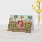 ガーデングローフラワーウーマンアートアンティーク カード (黄色い花)