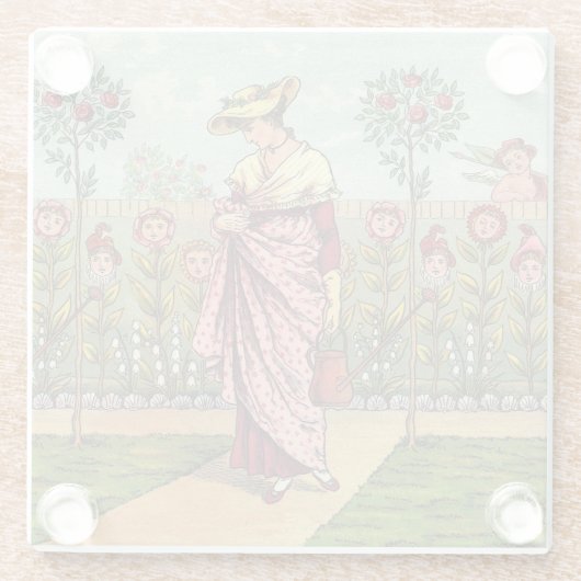 ガーデングローフラワーウーマンアートアンティーク ガラスコースター (裏面)