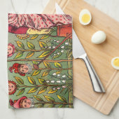 ガーデングローフラワーウーマンアートアンティーク キッチンタオル (四つ折り)