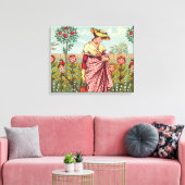 ガーデングローフラワーウーマンアートアンティーク キャンバスプリント (インサイチュ (リビング))