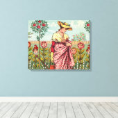 ガーデングローフラワーウーマンアートアンティーク キャンバスプリント (インサイチュ (ウッドフロア))