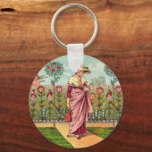 ガーデングローフラワーウーマンアートアンティーク キーホルダー (正面)