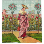 ガーデングローフラワーウーマンアートアンティーク シャワーカーテン (正面)