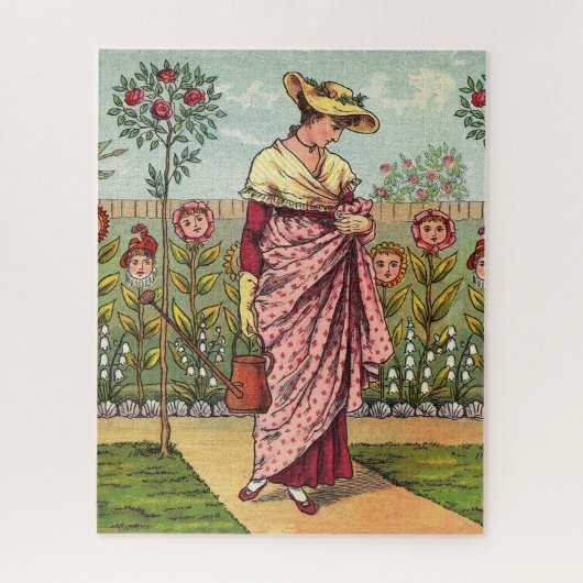 ガーデングローフラワーウーマンアートアンティーク ジグソーパズル (縦)