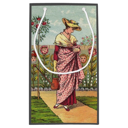 ガーデングローフラワーウーマンアートアンティーク スモールペーパーバッグ (裏面)