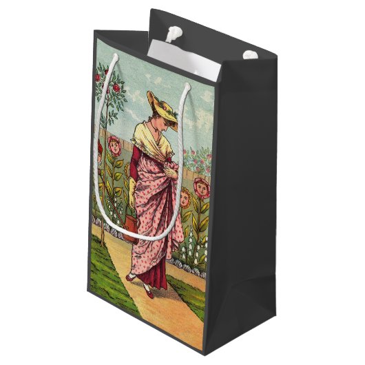 ガーデングローフラワーウーマンアートアンティーク スモールペーパーバッグ (裏面アングル)