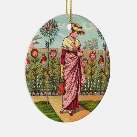 ガーデングローフラワーウーマンアートアンティーク セラミックオーナメント (右)