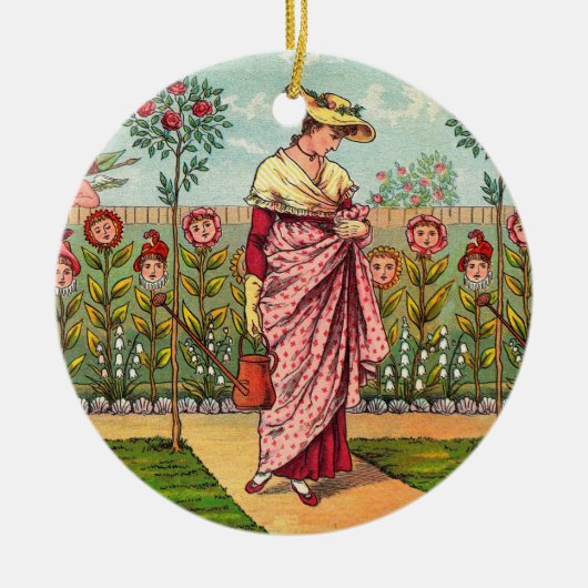 ガーデングローフラワーウーマンアートアンティーク セラミックオーナメント (正面)