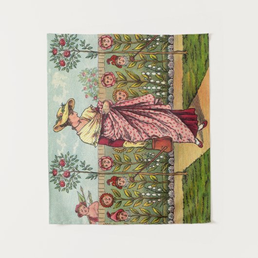 ガーデングローフラワーウーマンアートアンティーク タペストリー (正面)