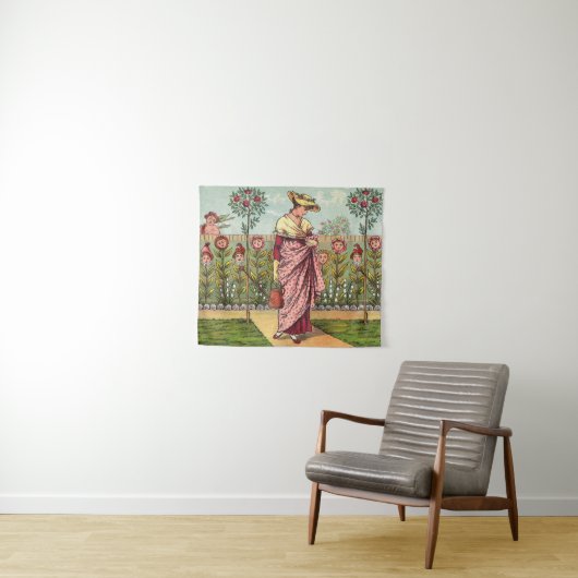 ガーデングローフラワーウーマンアートアンティーク タペストリー (インサイチュ(横))