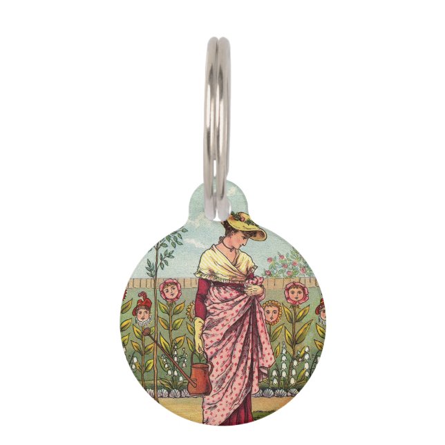 ガーデングローフラワーウーマンアートアンティーク ペット　ネームタグ (正面)