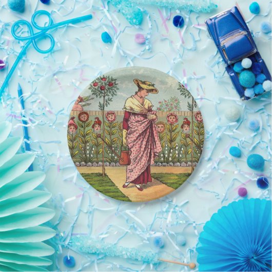 ガーデングローフラワーウーマンアートアンティーク ペーパープレート (パーティー)