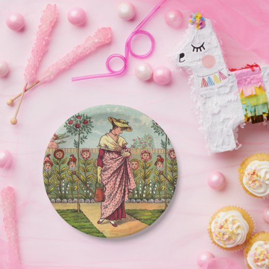 ガーデングローフラワーウーマンアートアンティーク ペーパープレート (パーティー)