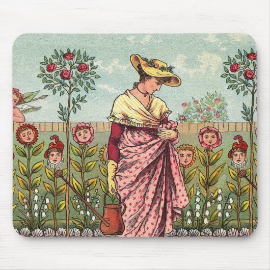 ガーデングローフラワーウーマンアートアンティーク マウスパッド (正面)