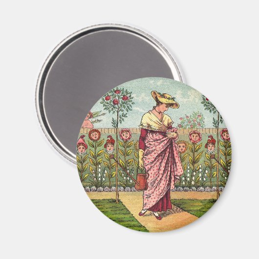 ガーデングローフラワーウーマンアートアンティーク マグネット (正面/裏面)