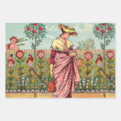 ガーデングローフラワーウーマンアートアンティーク ラッピングペーパーシート (正面)