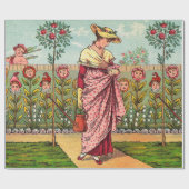 ガーデングローフラワーウーマンアートアンティーク ラッピングペーパー (フラット)