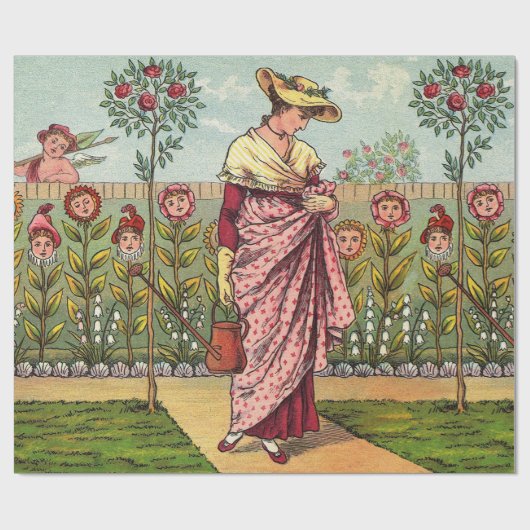 ガーデングローフラワーウーマンアートアンティーク ラッピングペーパー (フラット)