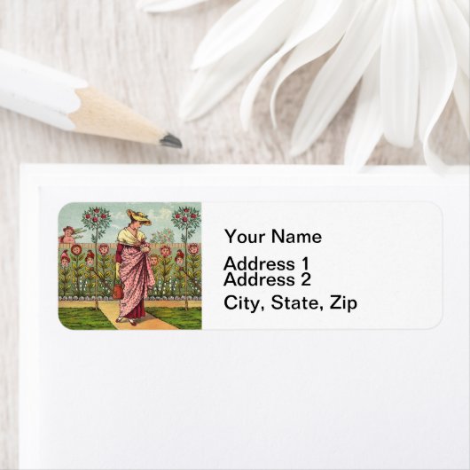 ガーデングローフラワーウーマンアートアンティーク ラベル (インサイチュ)