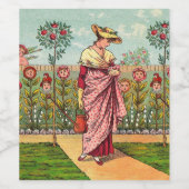 ガーデングローフラワーウーマンアートアンティーク ワインラベル (シングルラベル)